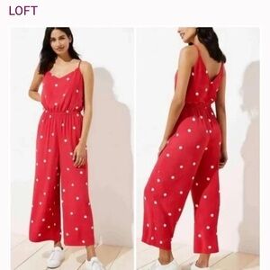 LOFT Red Polka Dot Jumpsuit
